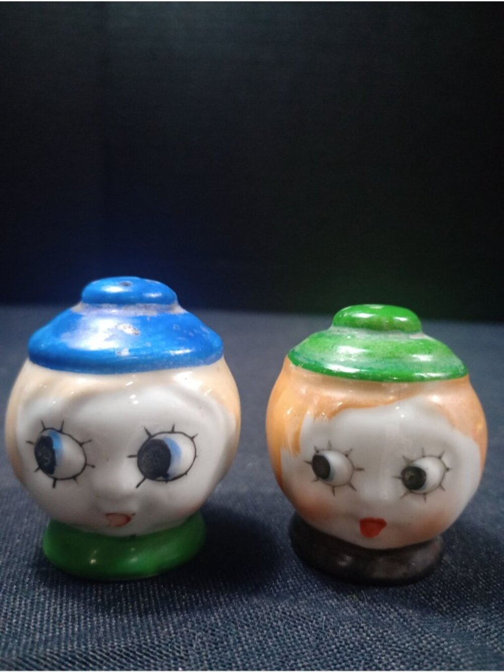 Vintage Lustre Ware  Big Eyed Hand Painted Flapper Girl Salt and Pepper Shakers